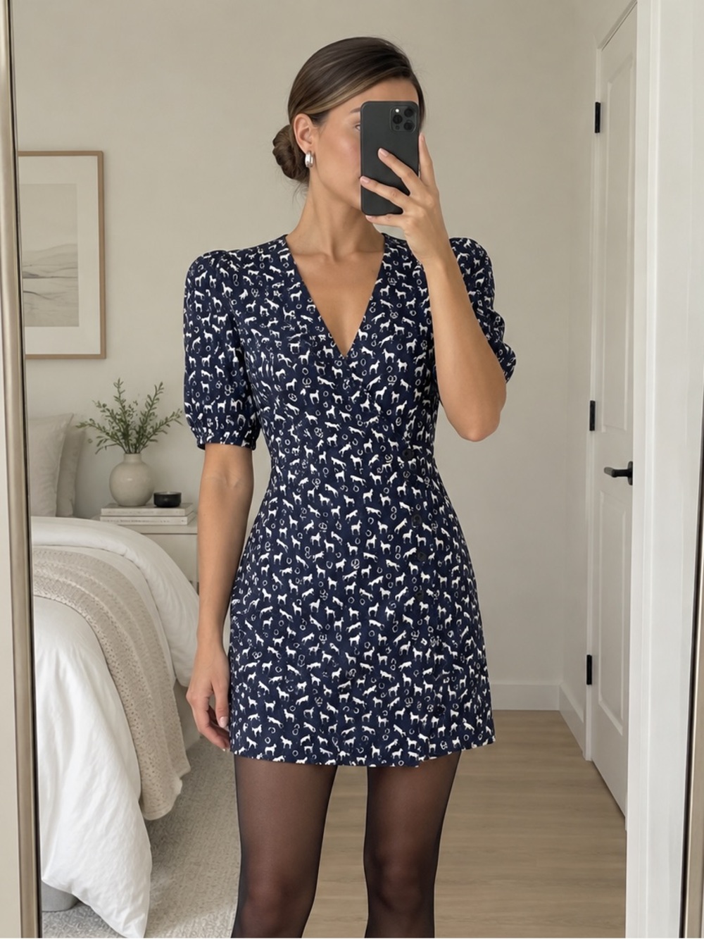 Maje Horse Print Jacquard Wrap Mini Dress Navy FR 38 US M NWT